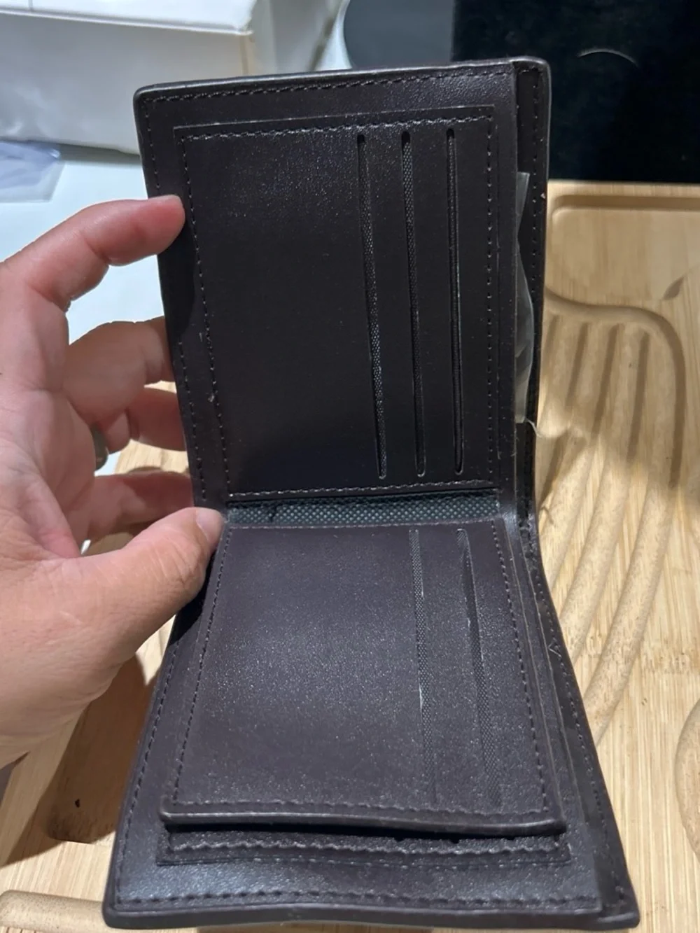 Rebrilliant Men's Textured Leather Wallet in Dark Brown with Silver Logo Plaque